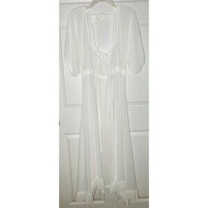 Womens Kimono Coverup 100% Sheer Polyester Size S/M White Tie Front